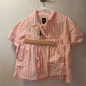 GAP Coral and White Striped Two Piece PJ Set